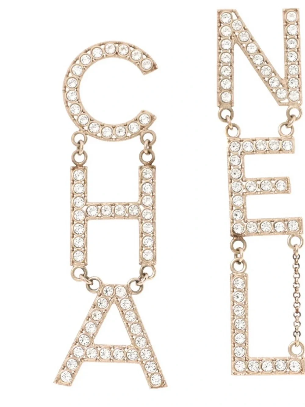 Chanel Crystal Letter Drop Earrings - Gold Tone Like New